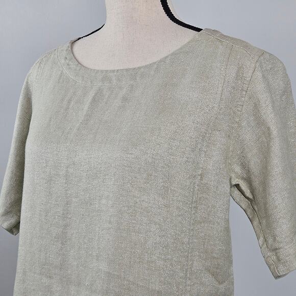 Eileen Fisher Shift Midi Dress Natrual Tan Linen Blend | Women's XS | FLAWS - Picture 15 of 16